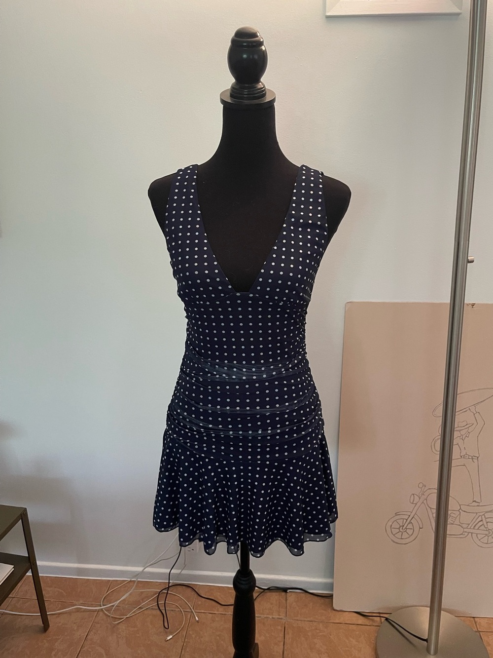 Cotton Candy Navy Blue Polka Dot V-Neck Mini Dress